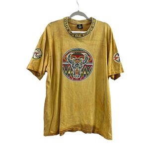Factory Artwear Tee Men's Size XL Mustard‎ Cotton Short Sleeve Bohemian Retro